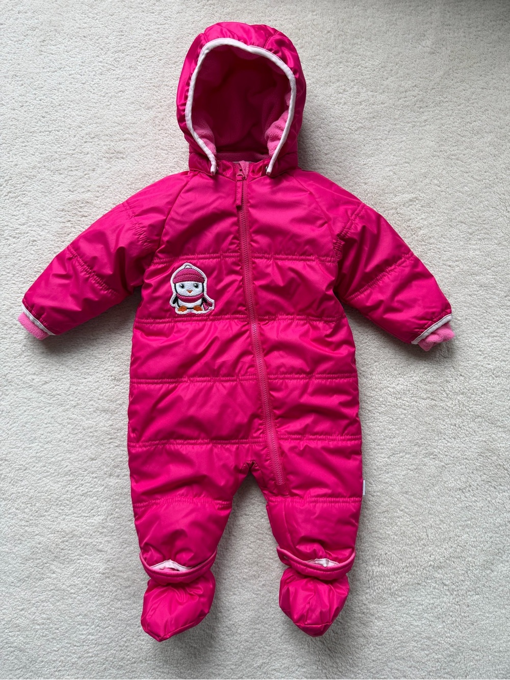 Etirel Bright Pink Hooded Baby Girl’s One-Piece Snowsuit size 3-6 months